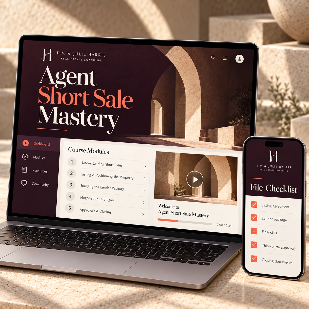 Harris Real Estate Coaching — Agent Short Sale Mastery — digital product on device screens