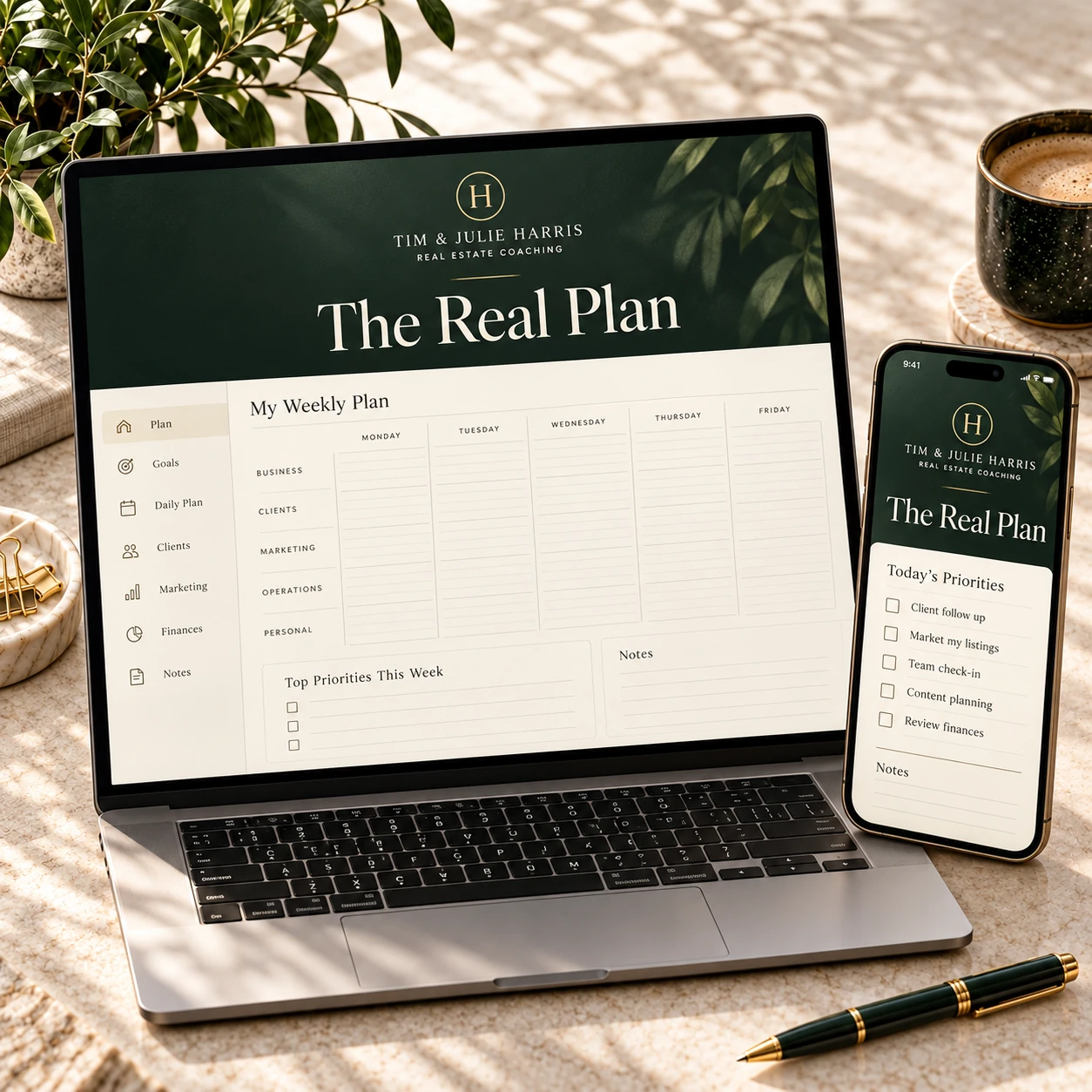 Harris Real Estate Coaching — The Real Plan — digital product on device screens
